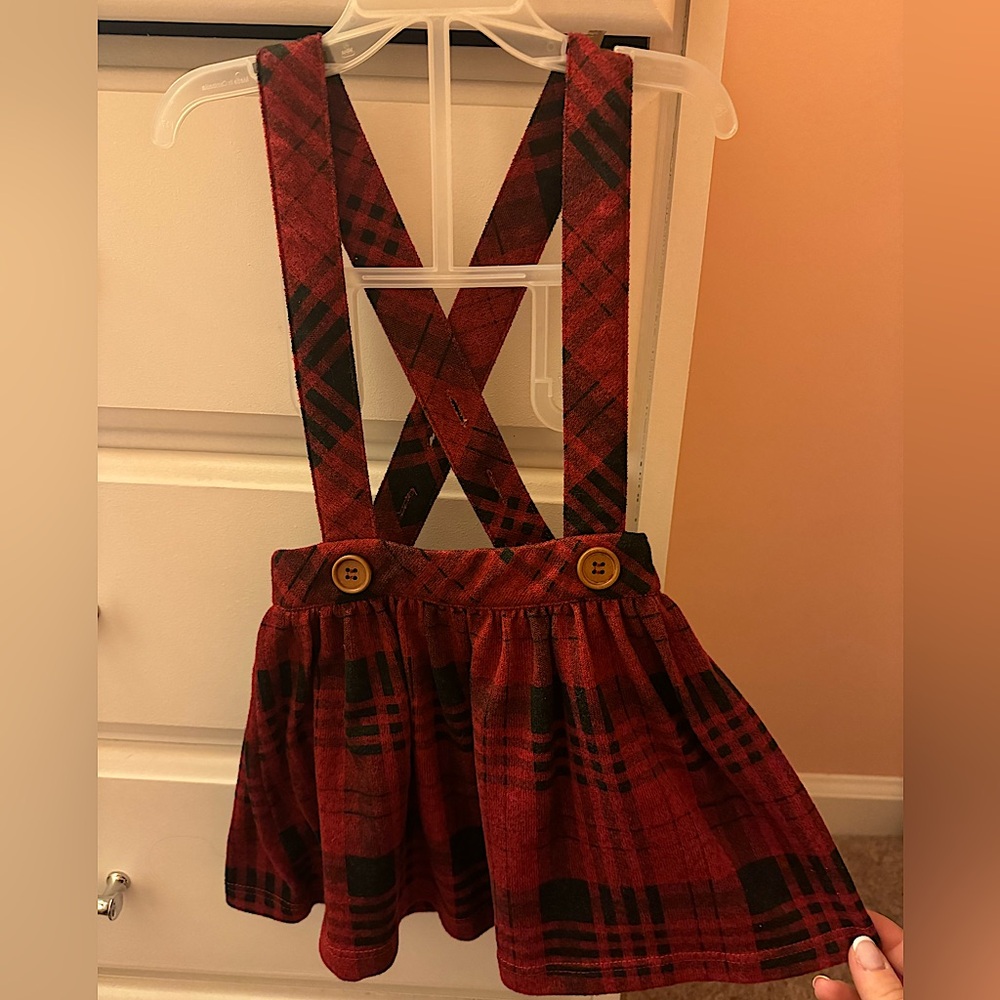 Red flannel suspender skirt/dress